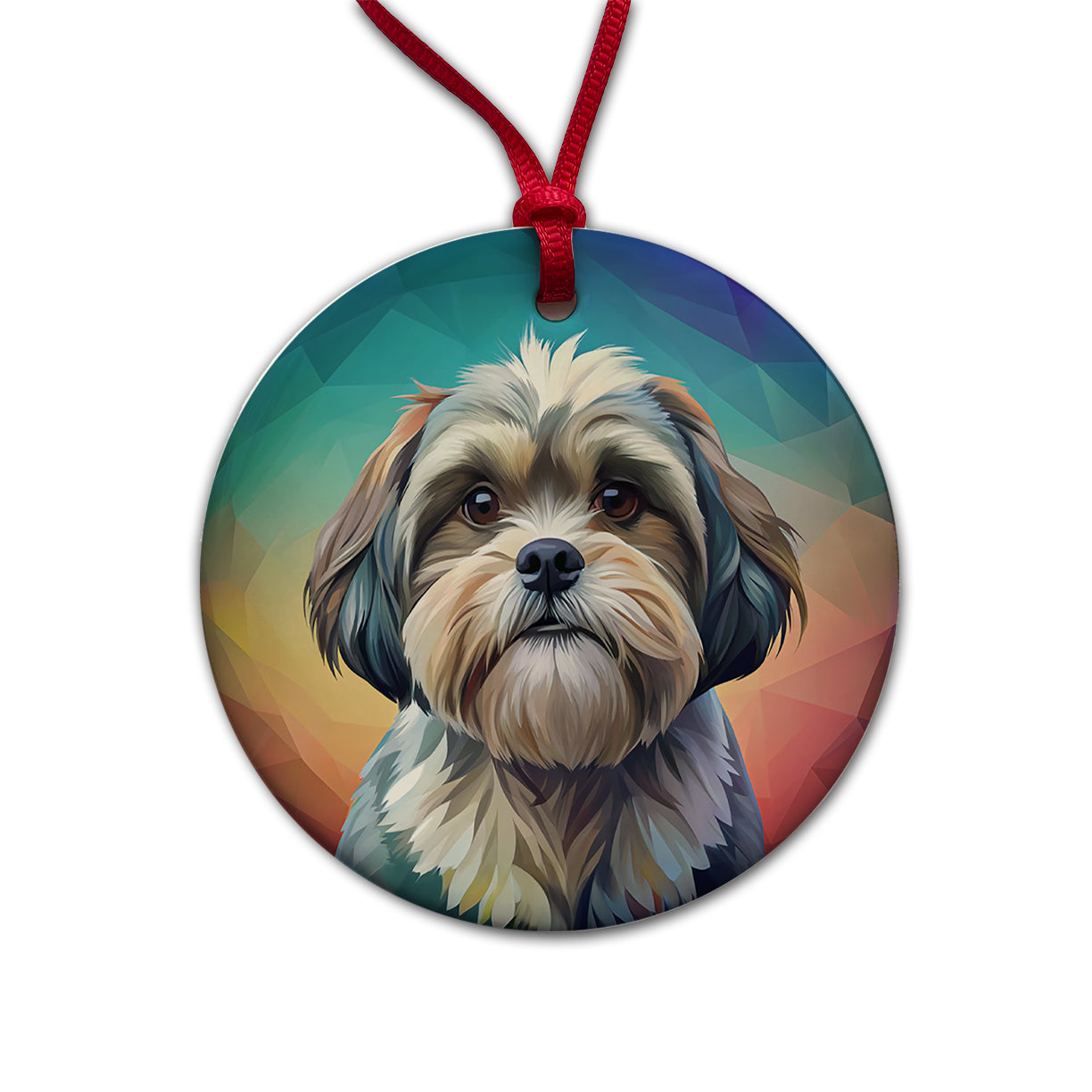 Shih Tzu Dog Contemporary Art Round Ceramic Holiday Christmas Tree Ornament