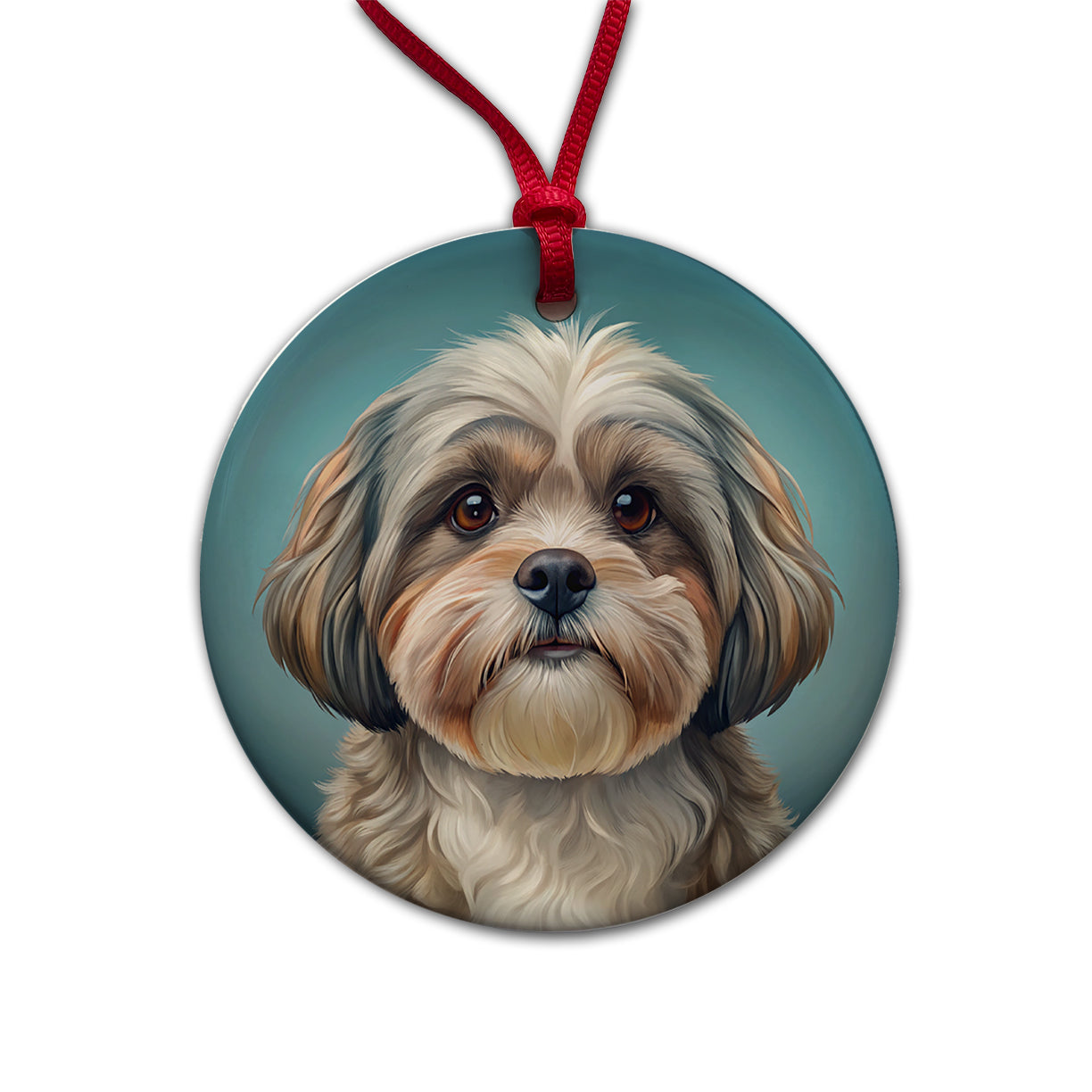Shih Tzu Dog Illustration Round Ceramic Holiday Christmas Tree Ornament