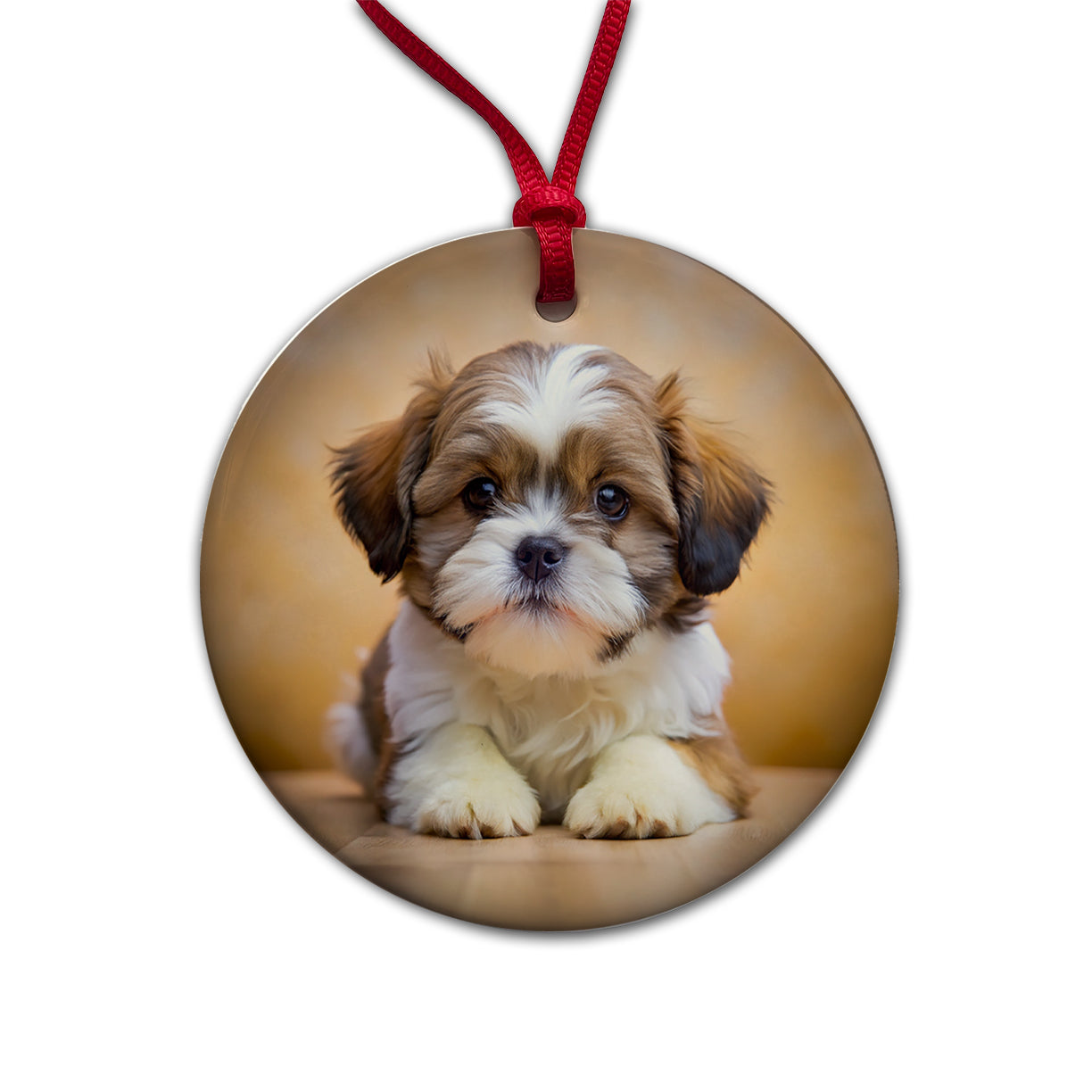 Shih Tzu Dog Puppy Photo Round Ceramic Holiday Christmas Tree Ornament