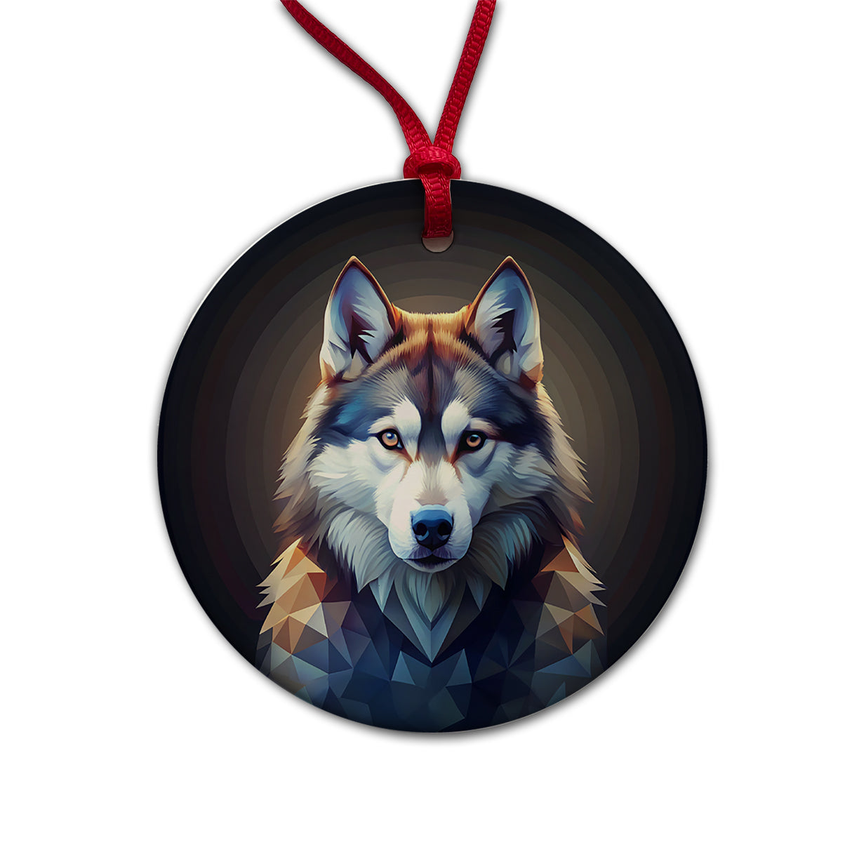 Siberian Husky Dog Abstract Stylized Art Round Ceramic Holiday Christmas Tree Ornament