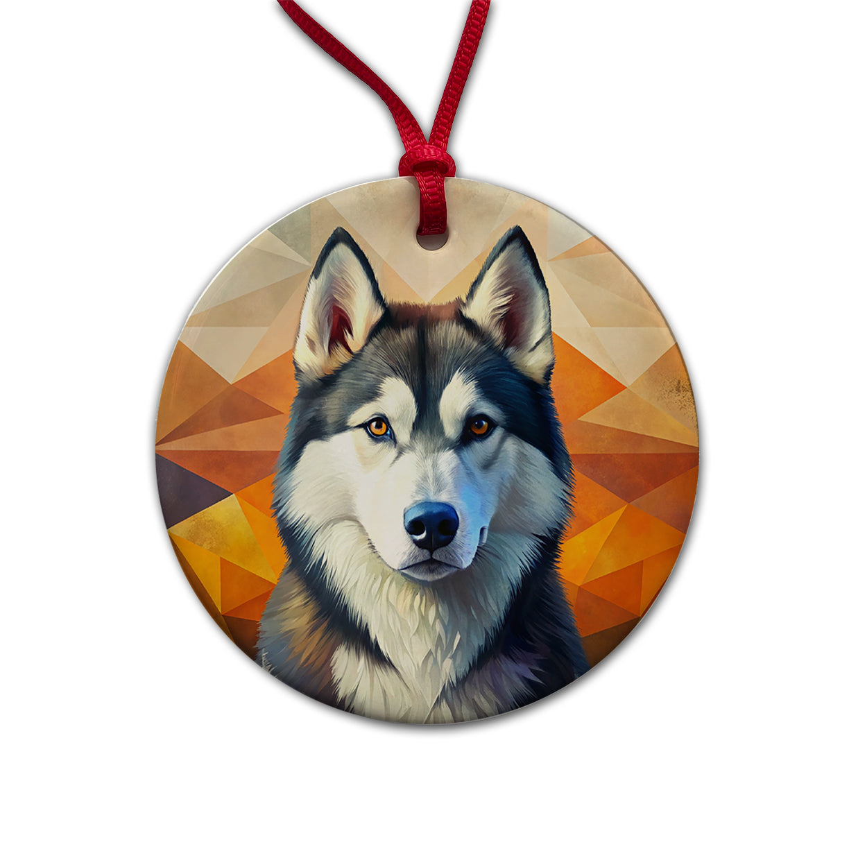 Siberian Husky Dog Contemporary Art Round Ceramic Holiday Christmas Tree Ornament