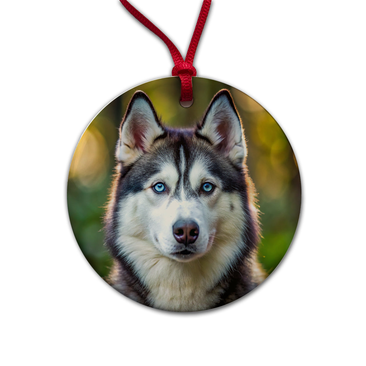 Siberian Husky Dog Photo Round Ceramic Holiday Christmas Tree Ornament