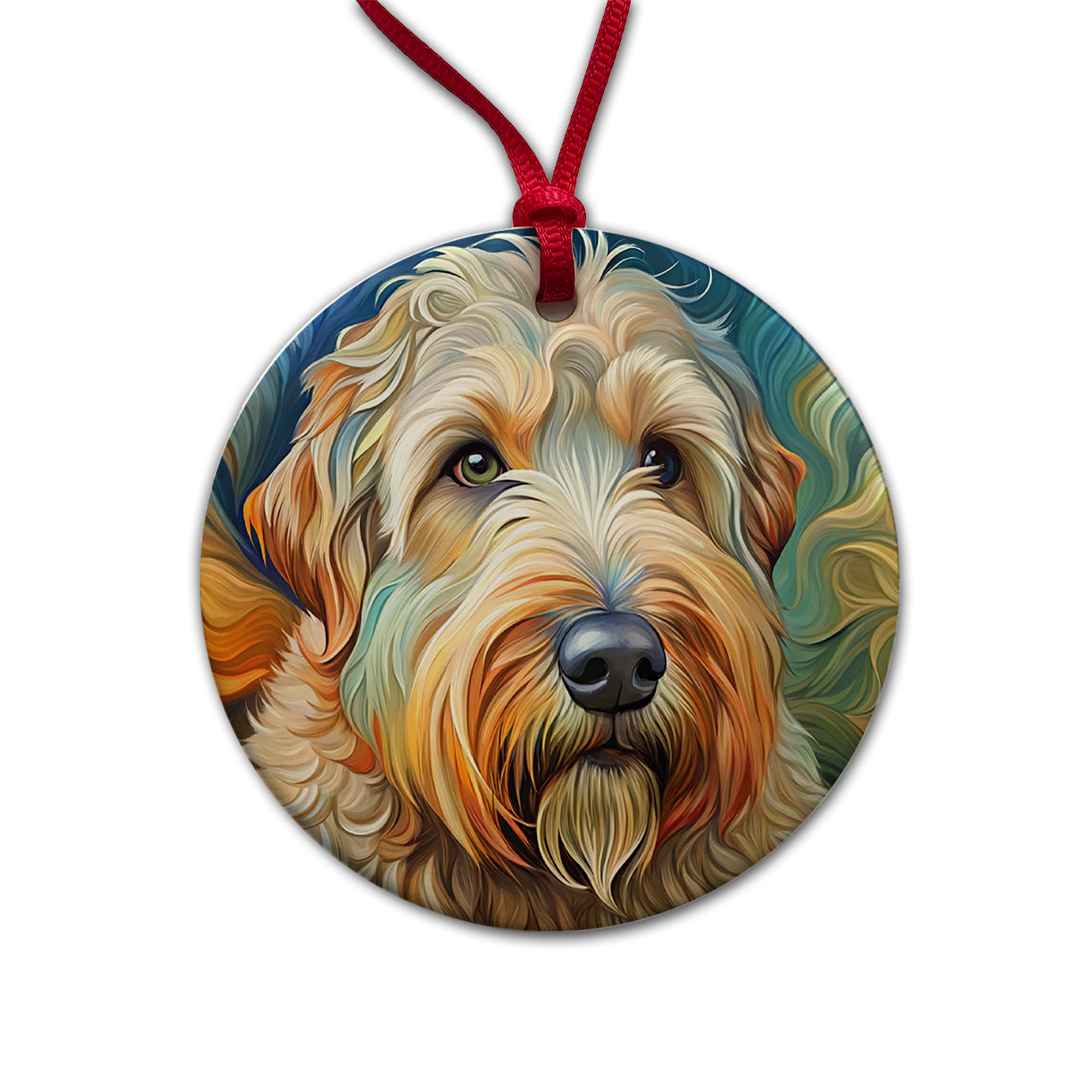 Soft Coated Wheaten Terrier Dog Abstract Art Round Ceramic Holiday Christmas Tree Ornament