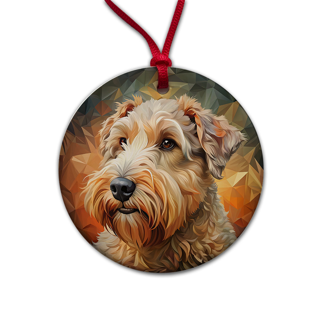 Soft Coated Wheaten Terrier Dog Abstract Stylized Art Round Ceramic Holiday Christmas Tree Ornament