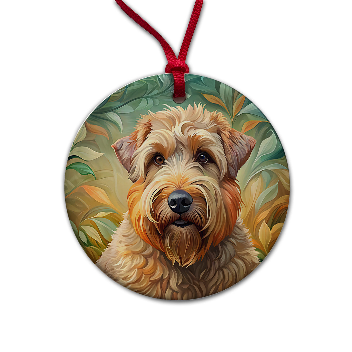 Soft Coated Wheaten Terrier Dog Art Nouveau Round Ceramic Holiday Christmas Tree Ornament