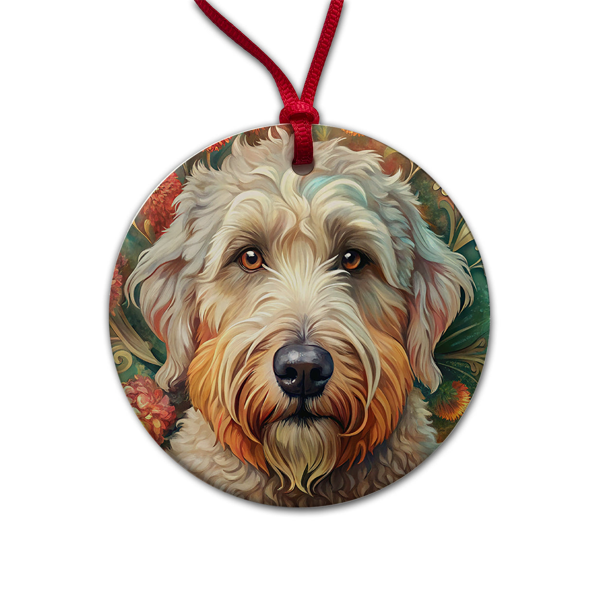 Soft Coated Wheaten Terrier Dog Bohemian Art Round Ceramic Holiday Christmas Tree Ornament