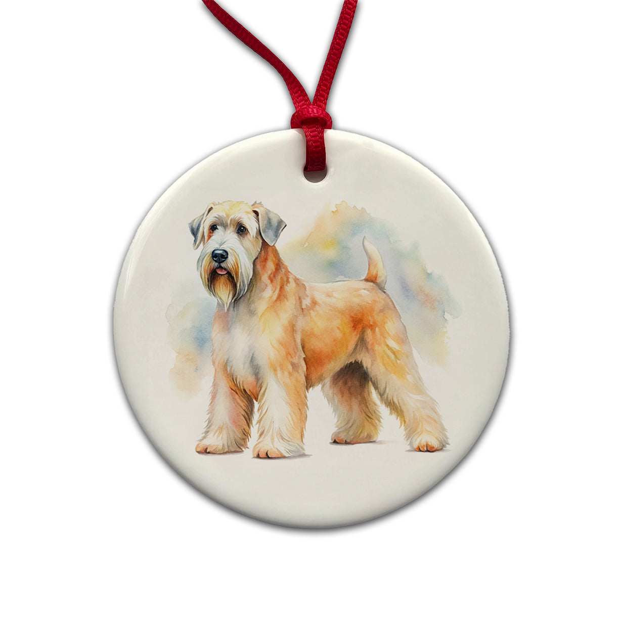Soft Coated Wheaten Terrier Dog Watercolor Style Round Ceramic Holiday Christmas Tree Ornament