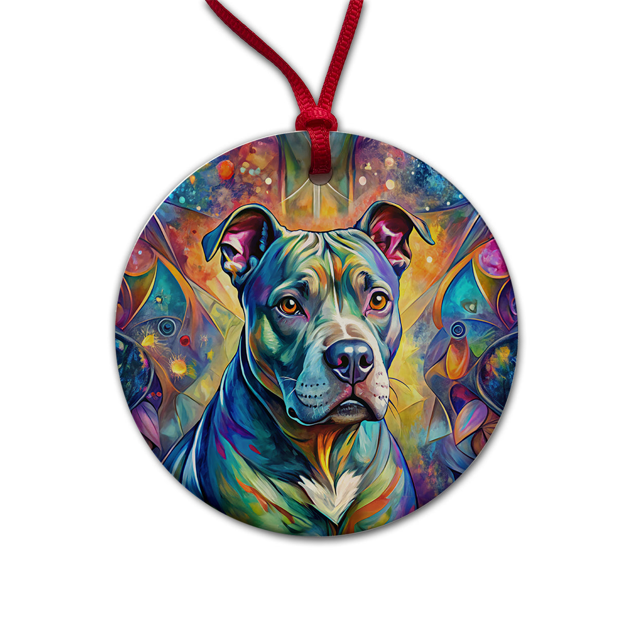 Staffordshire Bull Terrier Staffy Dog Abstract Art Round Ceramic Holiday Christmas Tree Ornament