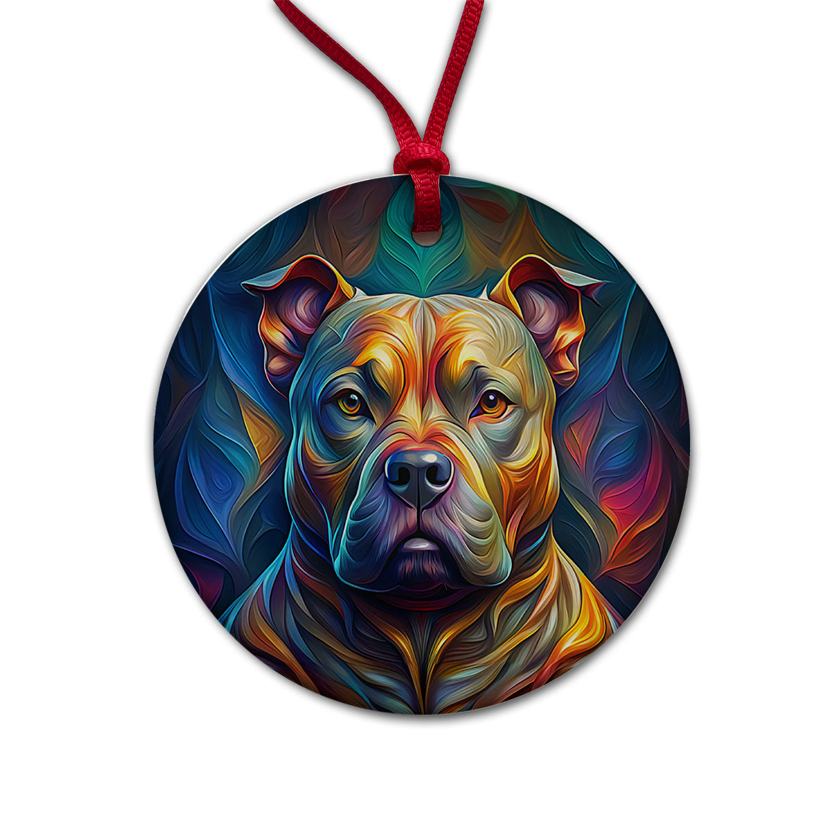 Staffordshire Bull Terrier Staffy Dog Abstract Stylized Art Round Ceramic Holiday Christmas Tree Ornament