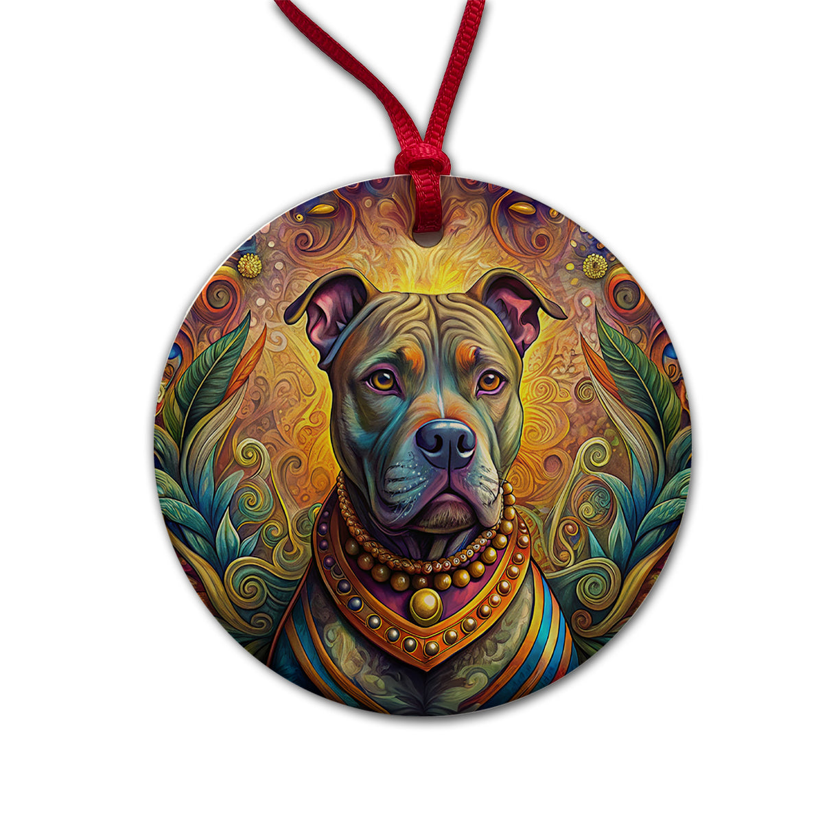 Staffordshire Bull Terrier Staffy Dog Bohemian Art Round Ceramic Holiday Christmas Tree Ornament