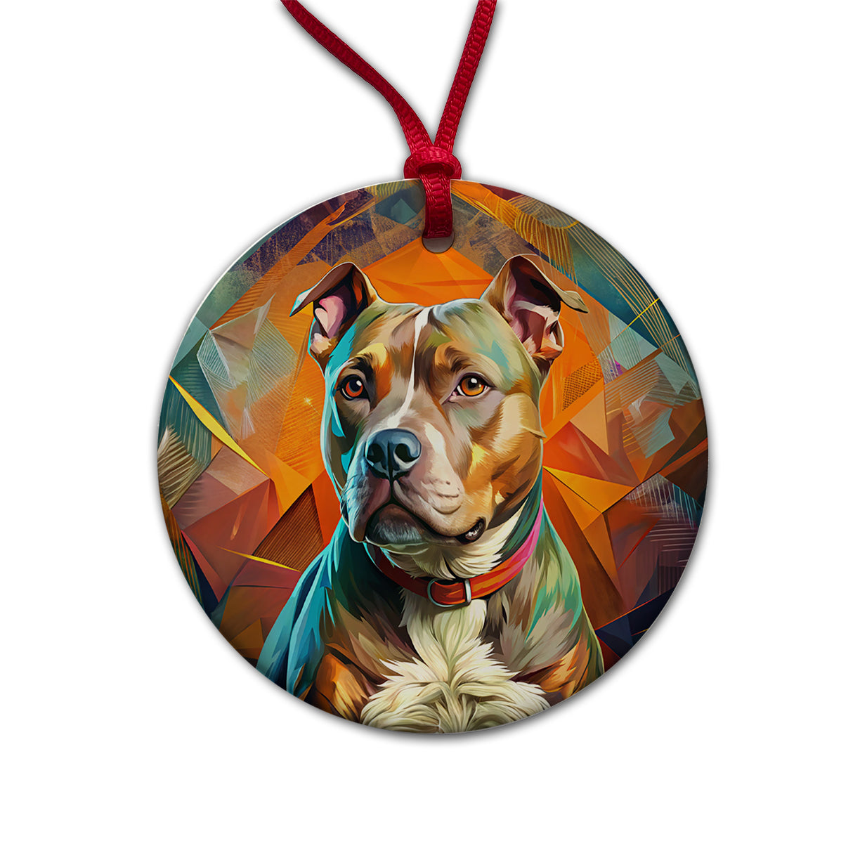 Staffordshire Bull Terrier Staffy Dog Contemporary Art Round Ceramic Holiday Christmas Tree Ornament