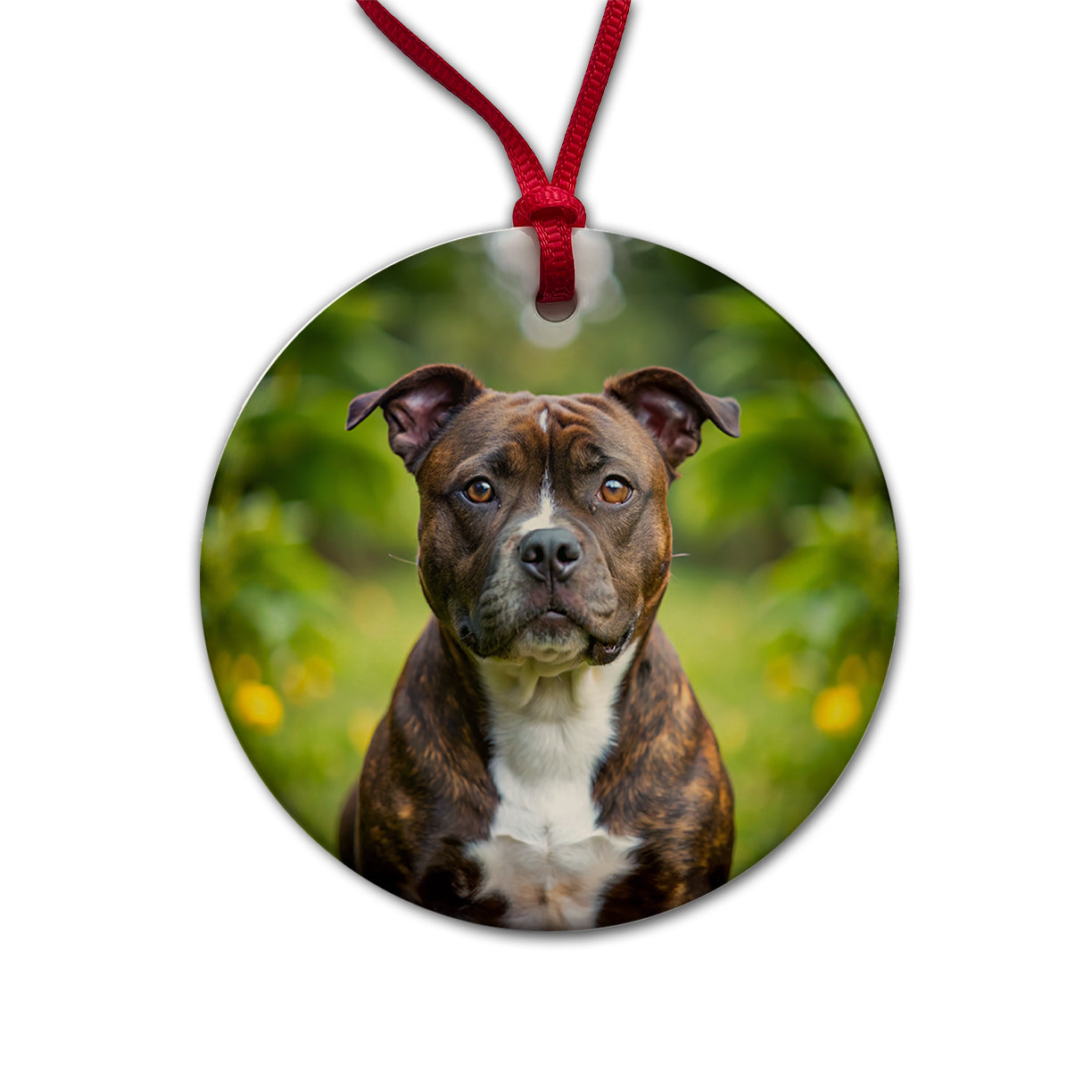 Staffordshire Bull Terrier Staffy Dog Photo Round Ceramic Holiday Christmas Tree Ornament
