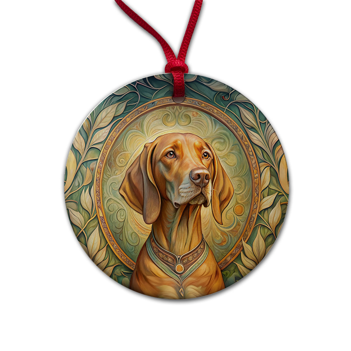 Vizsla Dog Art Nouveau Round Ceramic Holiday Christmas Tree Ornament
