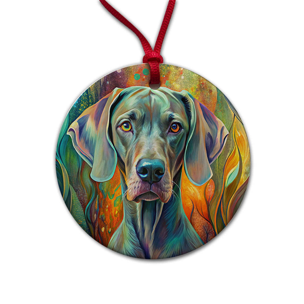 Weimaraner Dog Abstract Art Round Ceramic Holiday Christmas Tree Ornament