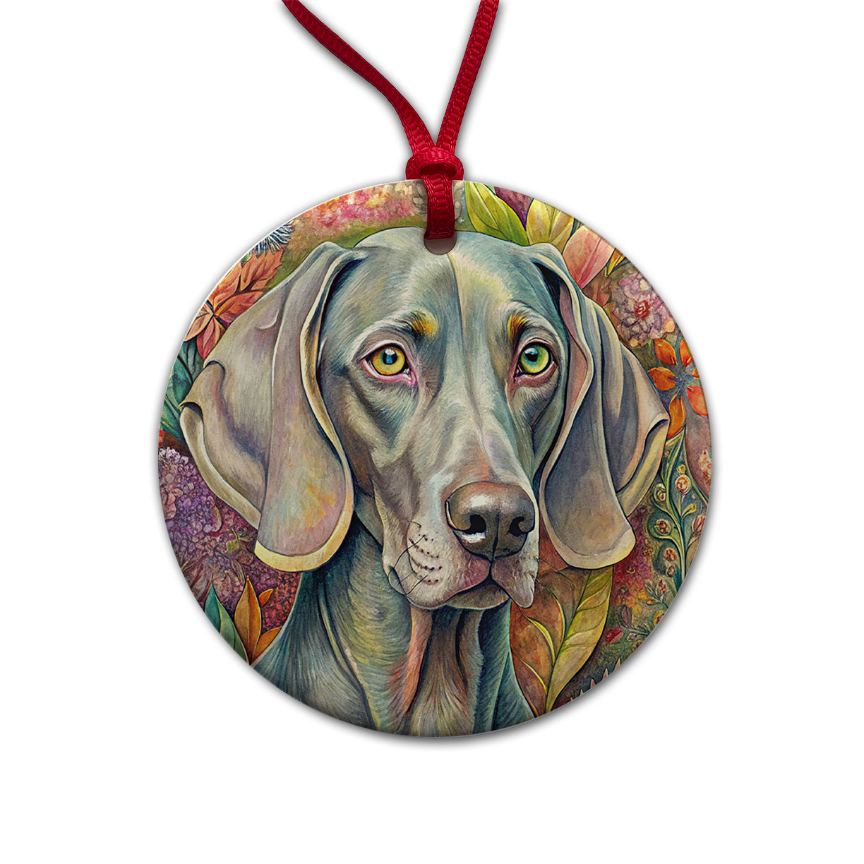 Weimaraner Dog French Bohemian Art Round Ceramic Holiday Christmas Tree Ornament