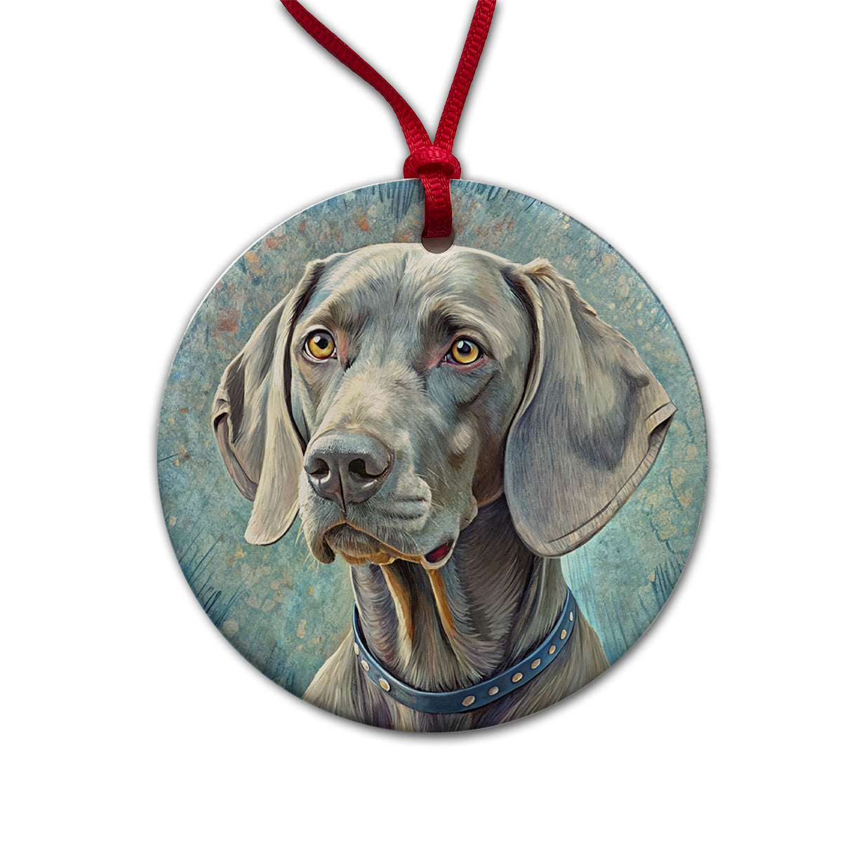 Weimaraner Dog Illustration Round Ceramic Holiday Christmas Tree Ornament