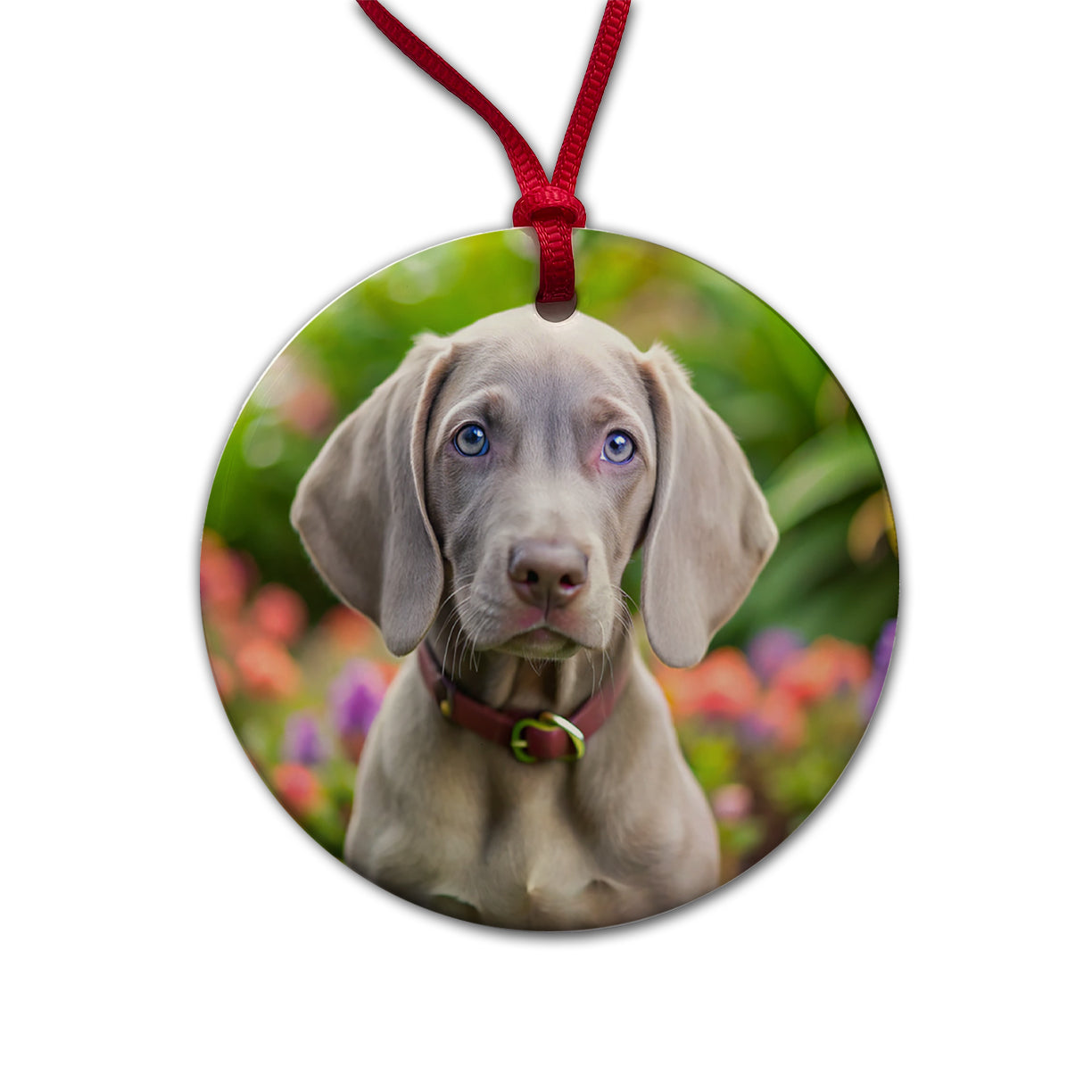 Weimaraner Dog Puppy Photo Round Ceramic Holiday Christmas Tree Ornament