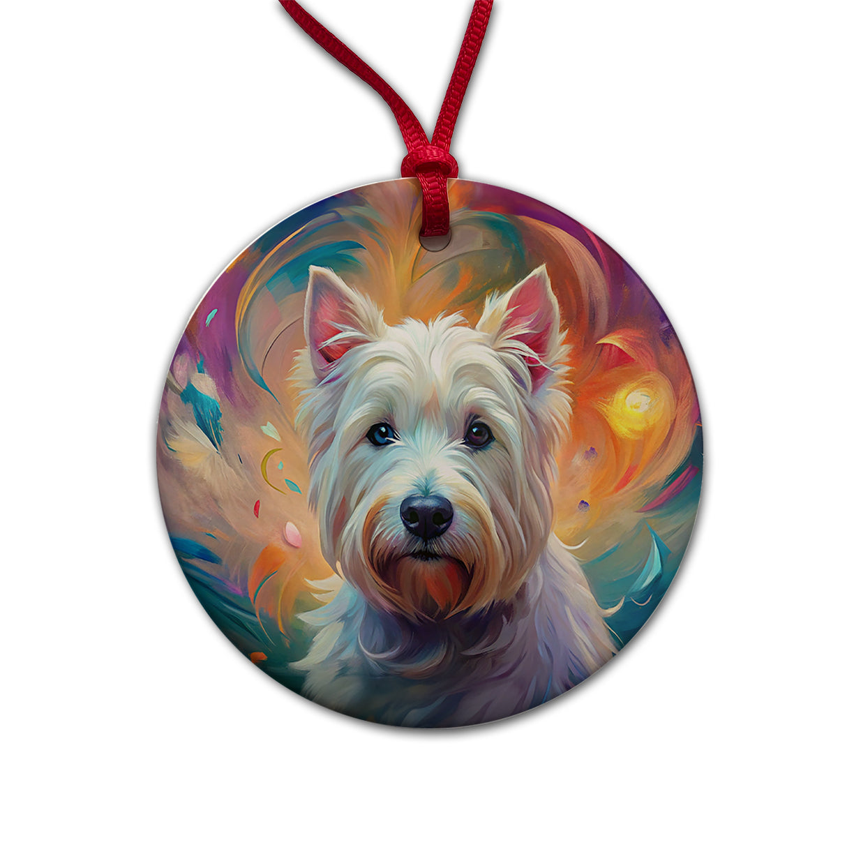 West Highland White Terrier Westie Dog Abstract Art Round Ceramic Holiday Christmas Tree Ornament