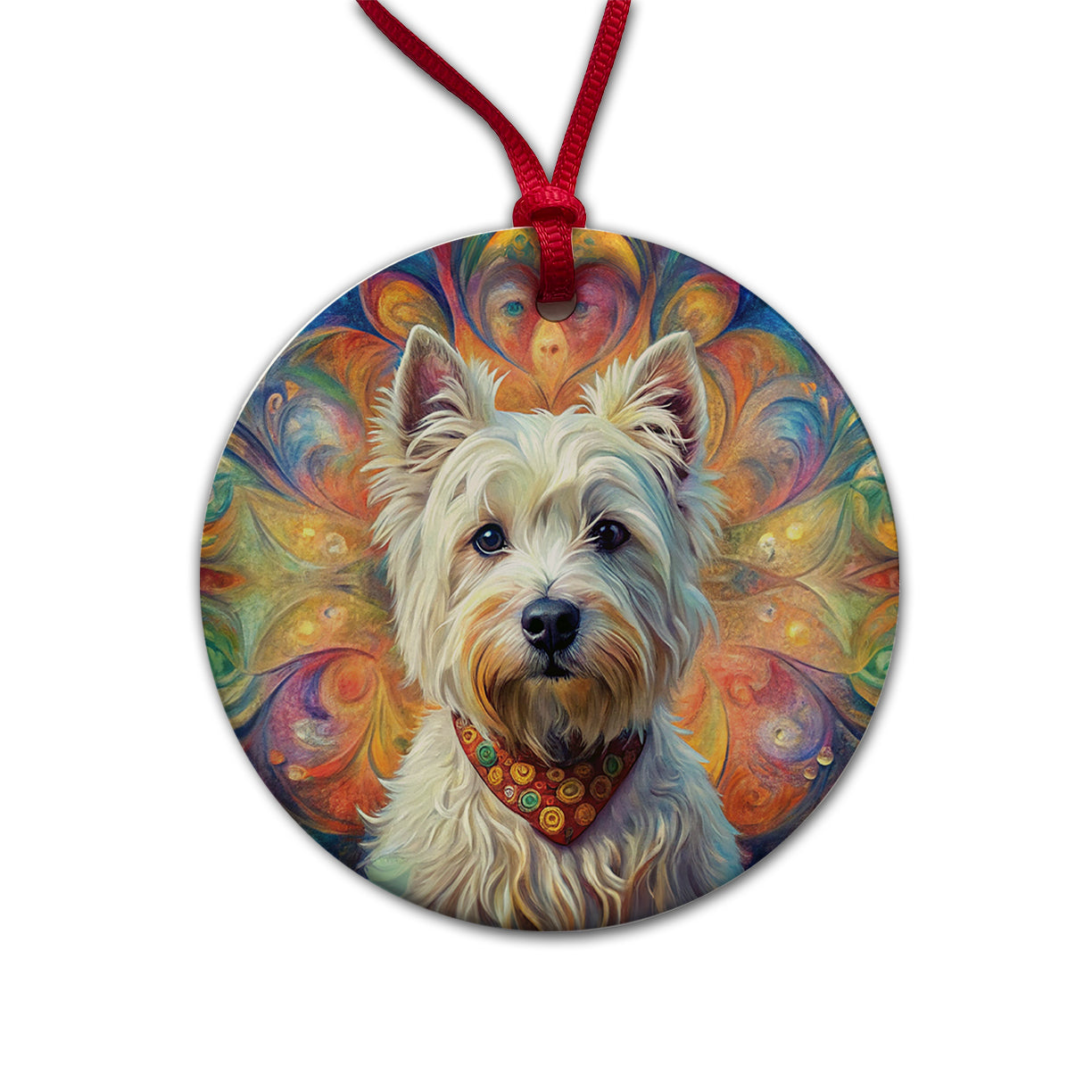 West Highland White Terrier Westie Dog Bohemian Art Round Ceramic Holiday Christmas Tree Ornament