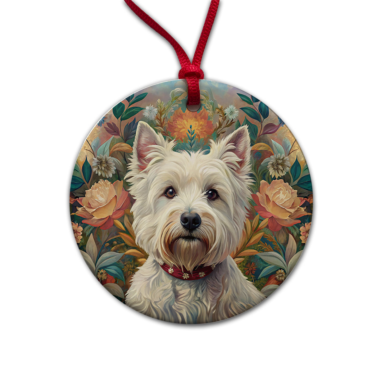 West Highland White Terrier Westie Dog French Bohemian Art Round Ceramic Holiday Christmas Tree Ornament