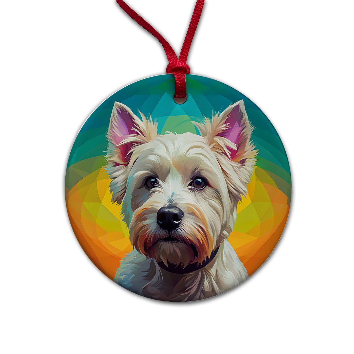 West Highland White Terrier Westie Dog Pop Art Round Ceramic Holiday Christmas Tree Ornament