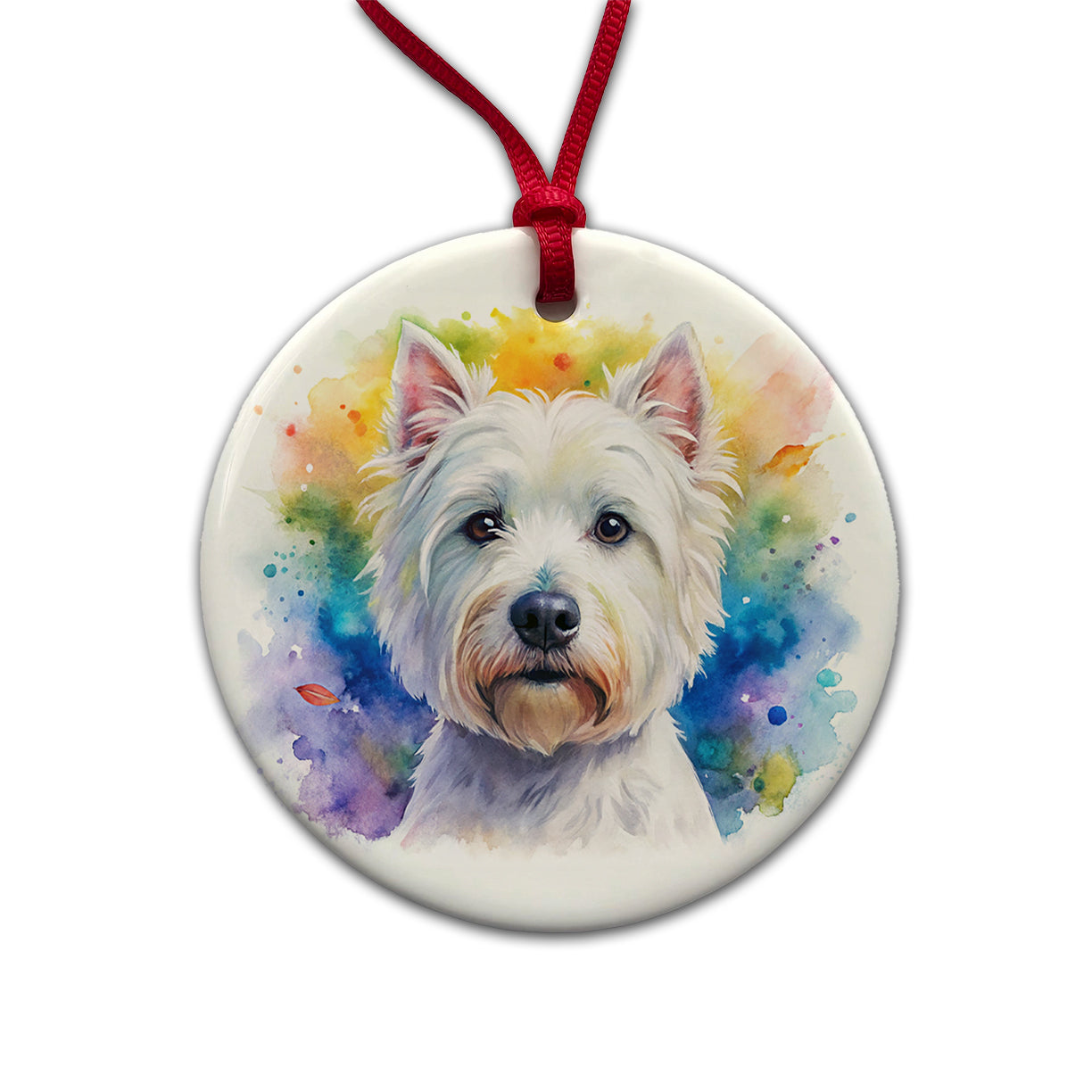 West Highland White Terrier Westie Dog Watercolor Style Round Ceramic Holiday Christmas Tree Ornament