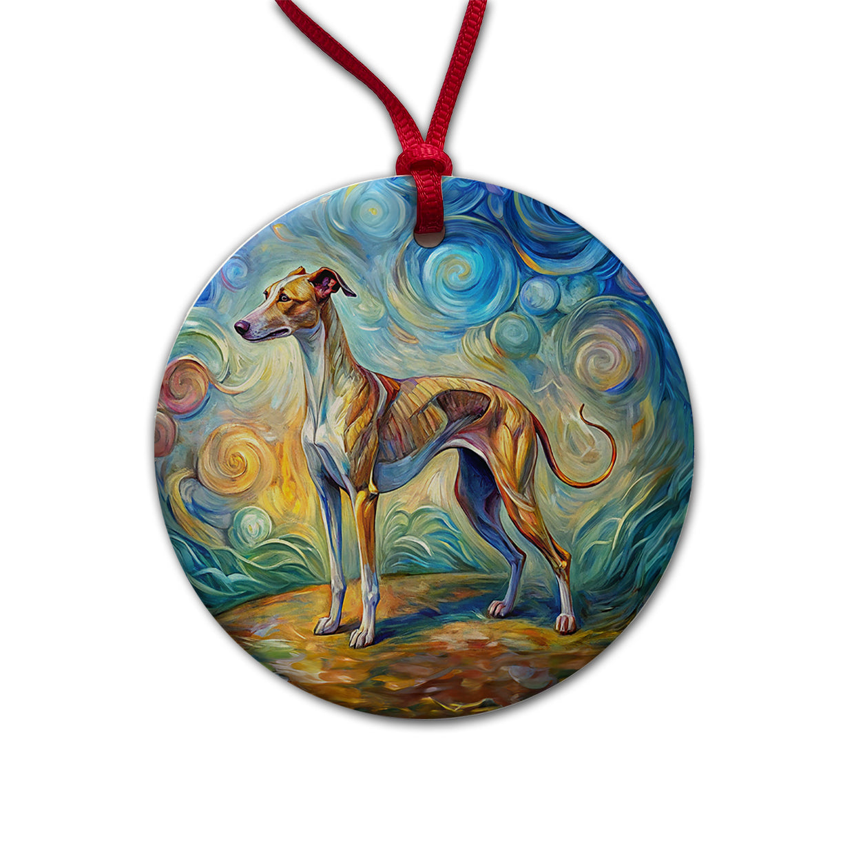 Whippet Dog Expressionism Art Round Ceramic Holiday Christmas Tree Ornament