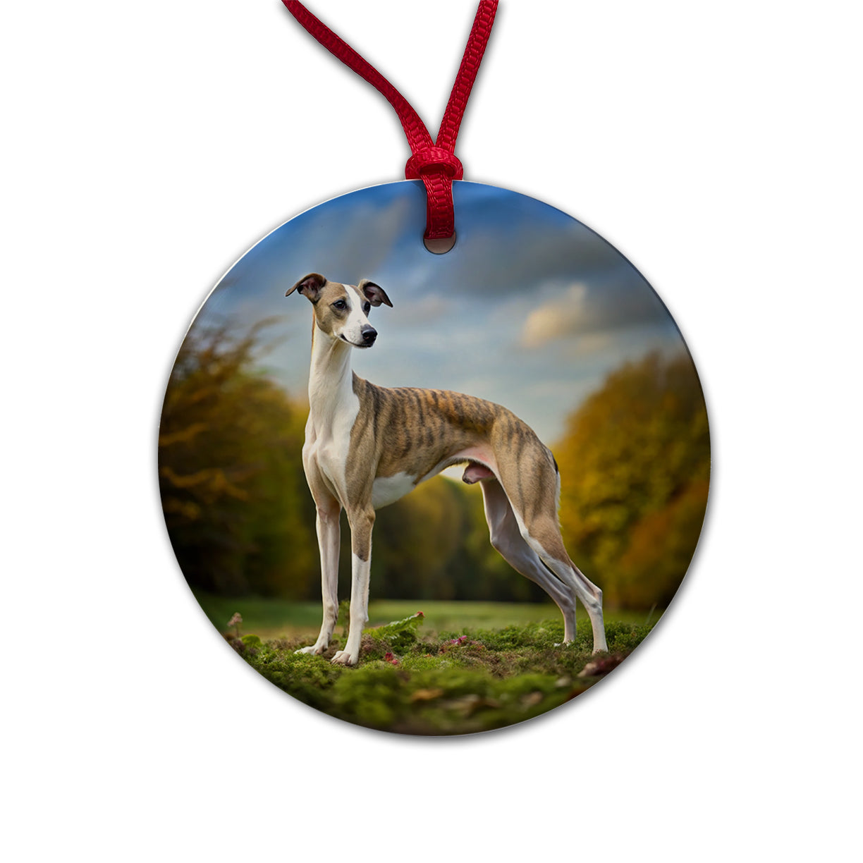 Whippet Dog Photo Round Ceramic Holiday Christmas Tree Ornament