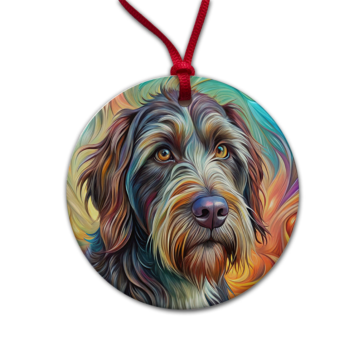 Wirehaired Pointing Griffon Dog Abstract Art Round Ceramic Holiday Christmas Tree Ornament