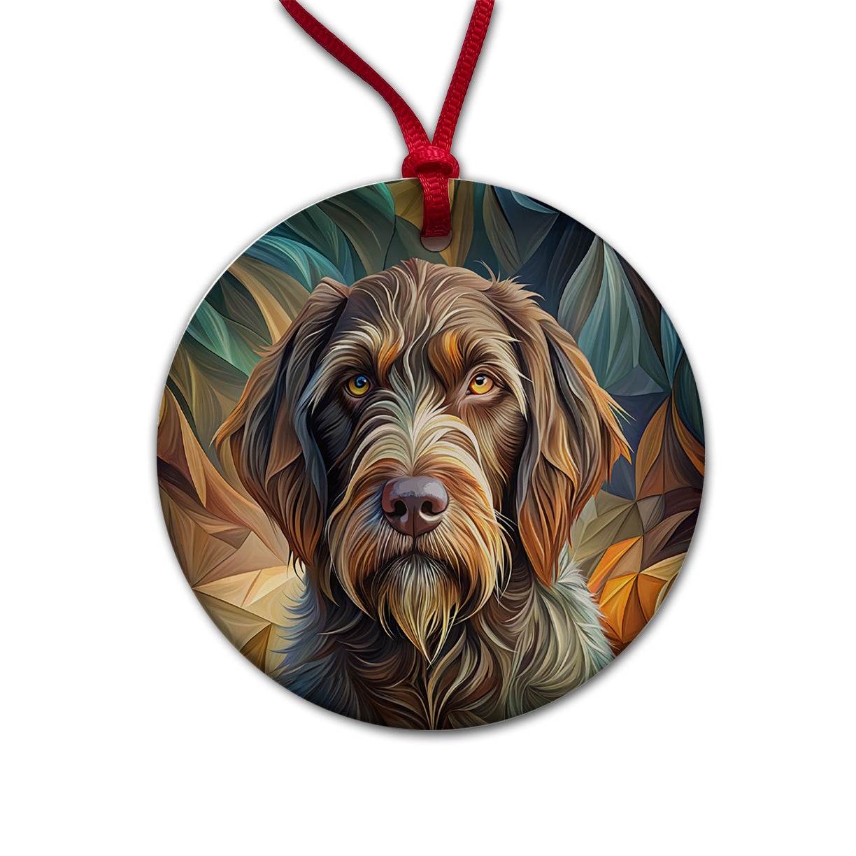 Wirehaired Pointing Griffon Dog Abstract Stylized Art Round Ceramic Holiday Christmas Tree Ornament