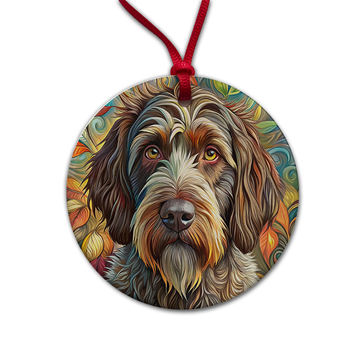 Wirehaired Pointing Griffon Dog Bohemian Art Round Ceramic Holiday Christmas Tree Ornament
