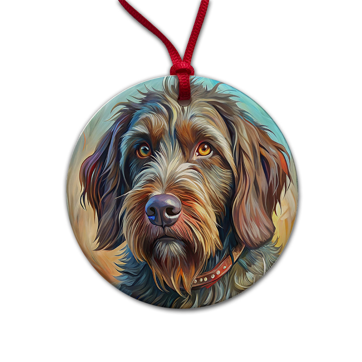 Wirehaired Pointing Griffon Dog Expressionism Art Round Ceramic Holiday Christmas Tree Ornament