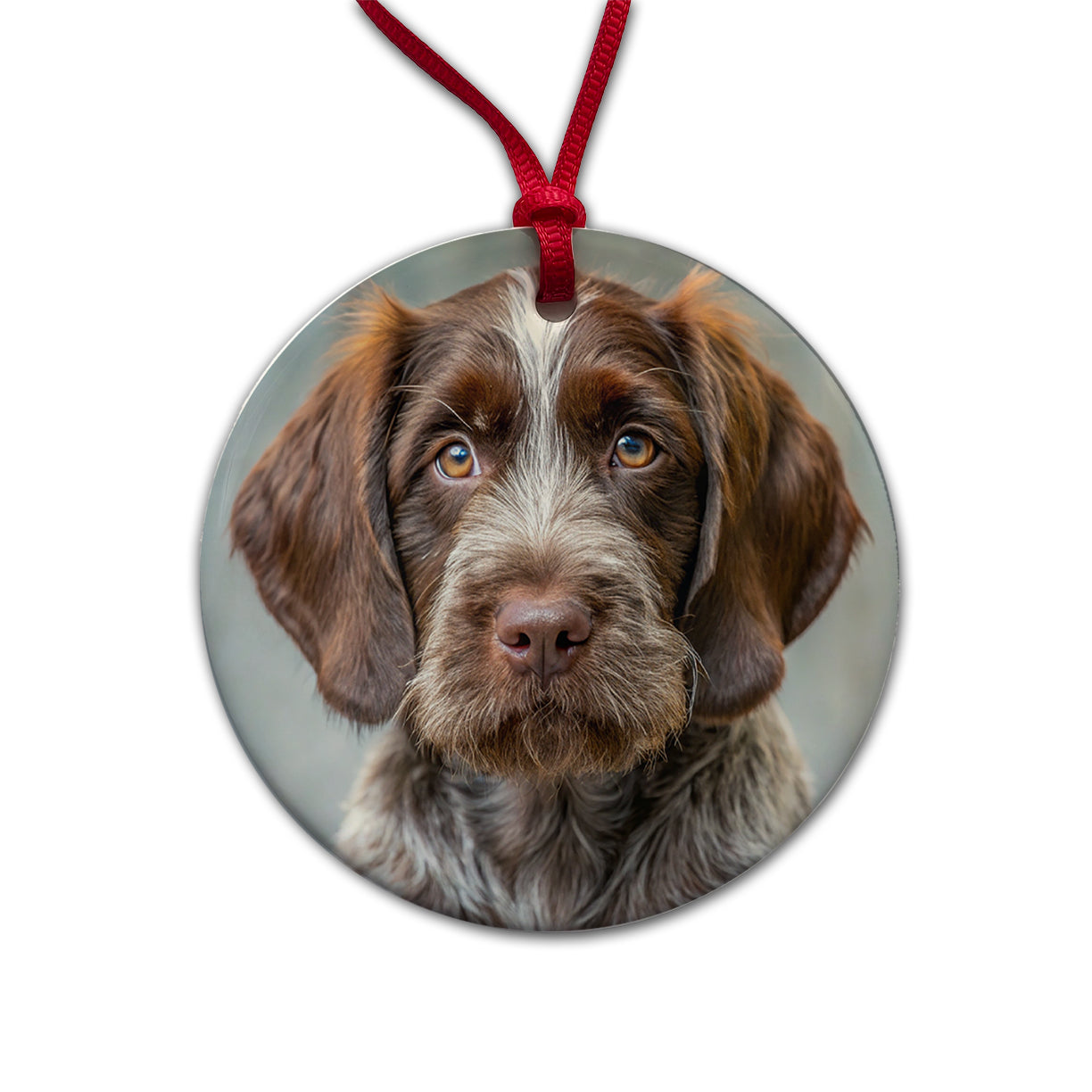 Wirehaired Pointing Griffon Dog Puppy Photo Round Ceramic Holiday Christmas Tree Ornament