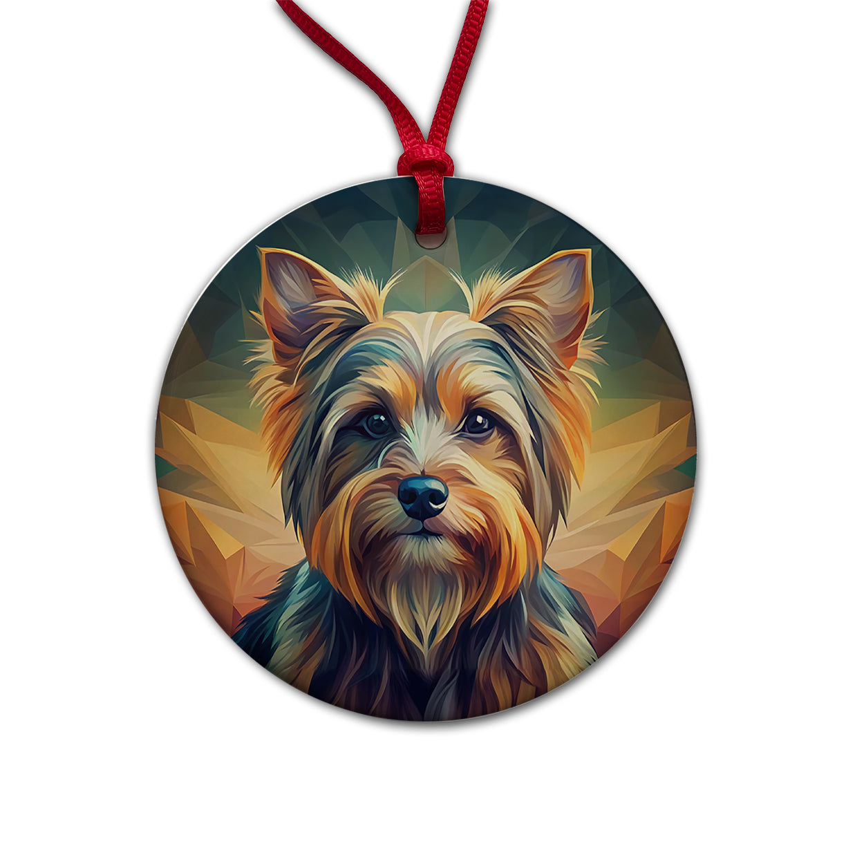 Yorkshire Terrier Yorkie Dog Abstract Stylized Art Round Ceramic Holiday Christmas Tree Ornament