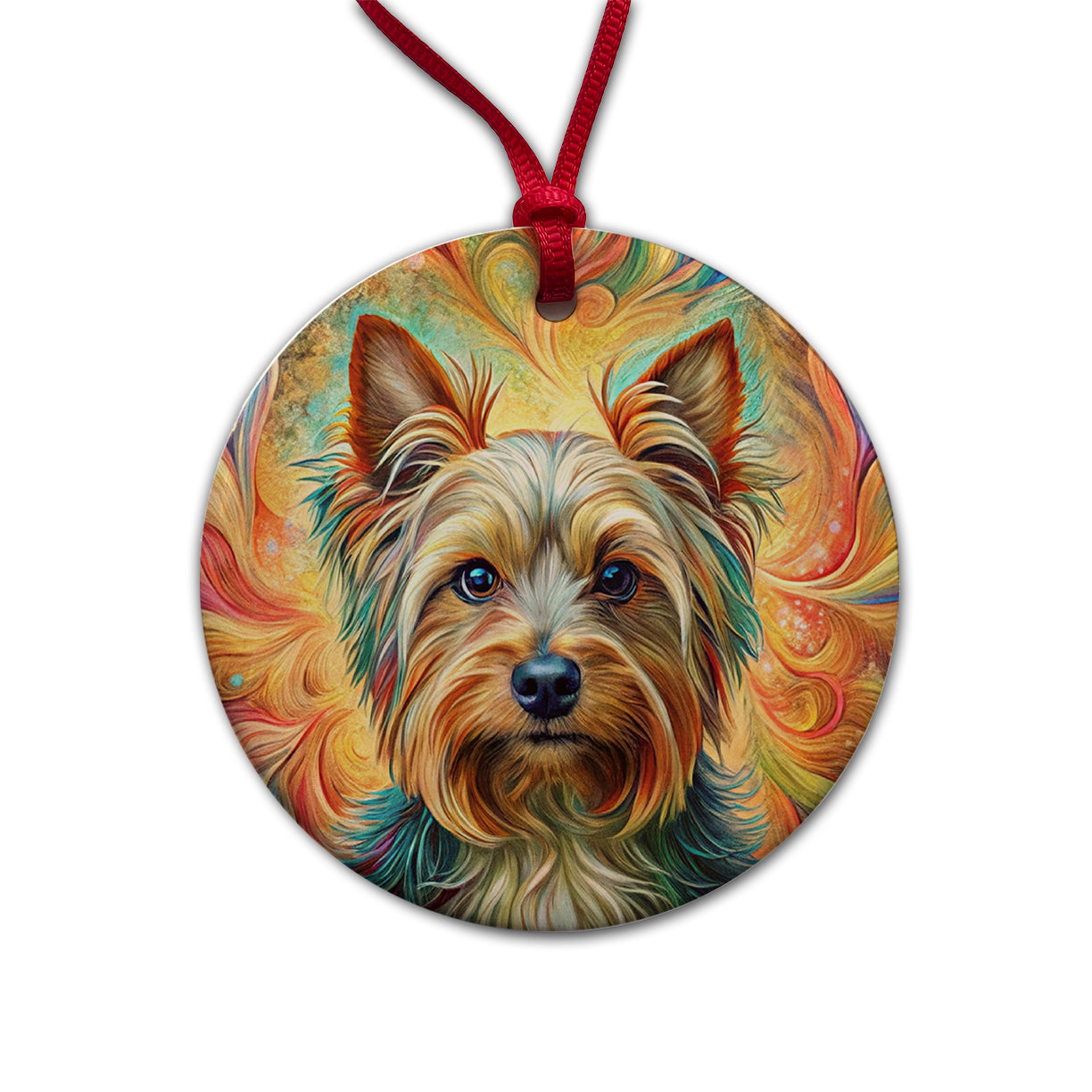 Yorkshire Terrier Yorkie Dog Bohemian Art Round Ceramic Holiday Christmas Tree Ornament