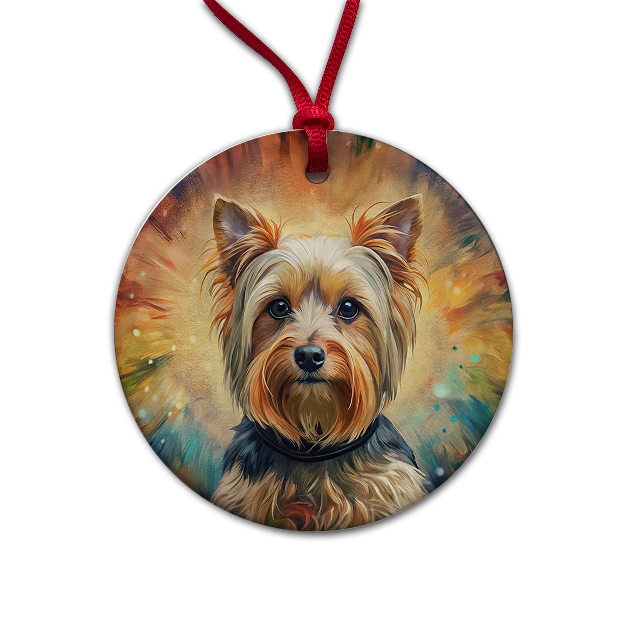 Yorkshire Terrier Yorkie French Bohemian Art Round Ceramic Holiday Christmas Tree Ornament