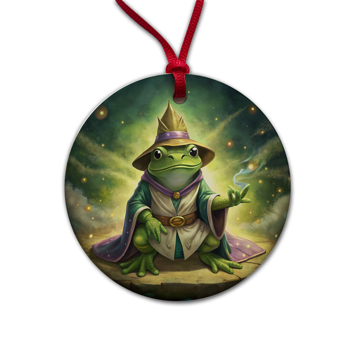 Frog Wizard Round Ceramic Holiday Christmas Tree Ornament