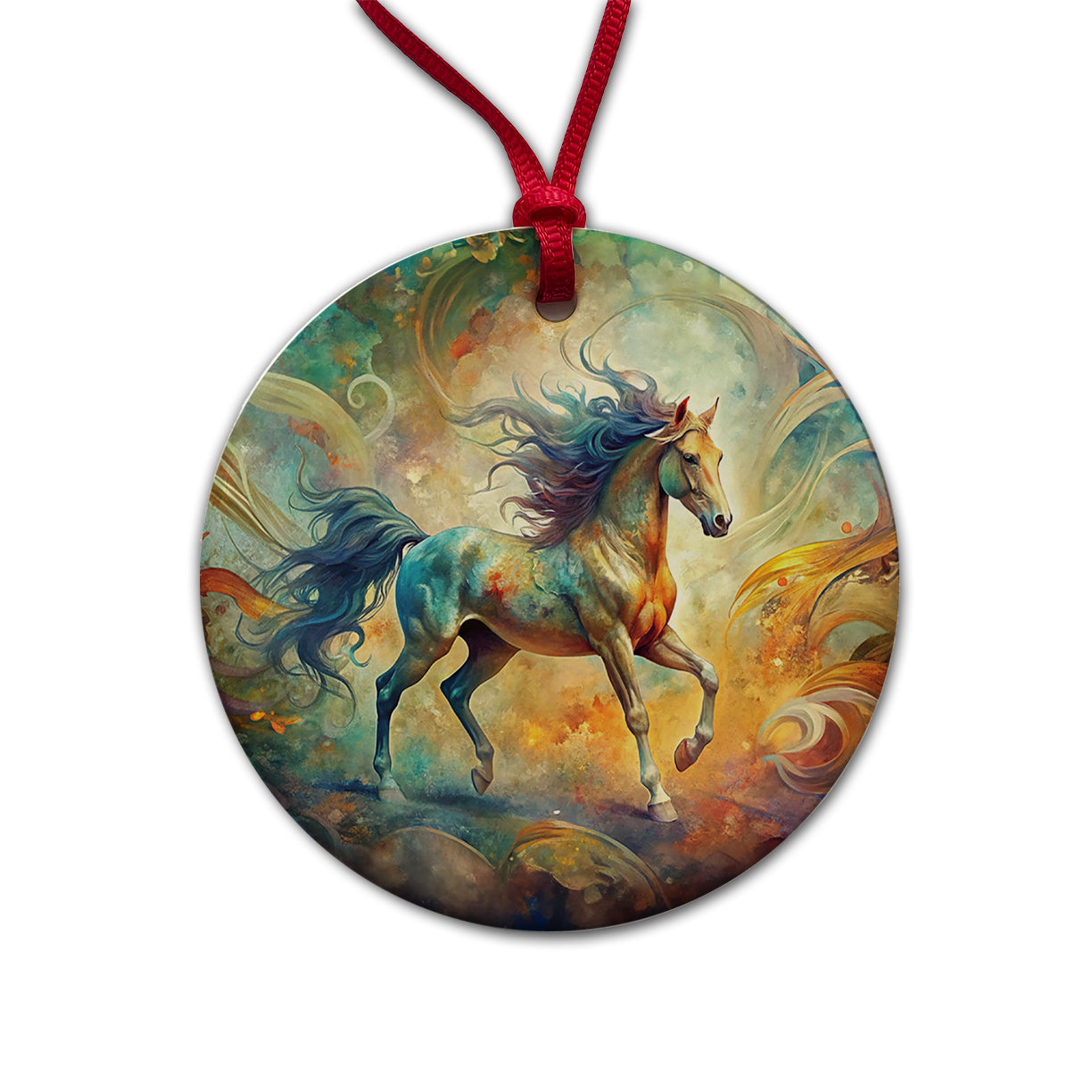 Galloping Horse Abstract Art Round Ceramic Holiday Christmas Tree Ornament