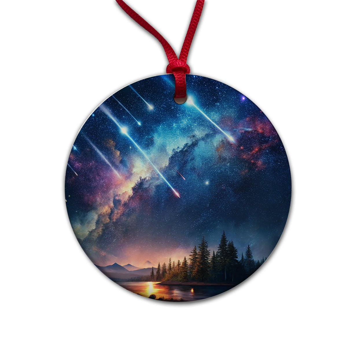 Sci-fi Colorful Meteor Shower Round Ceramic Holiday Christmas Tree Ornament