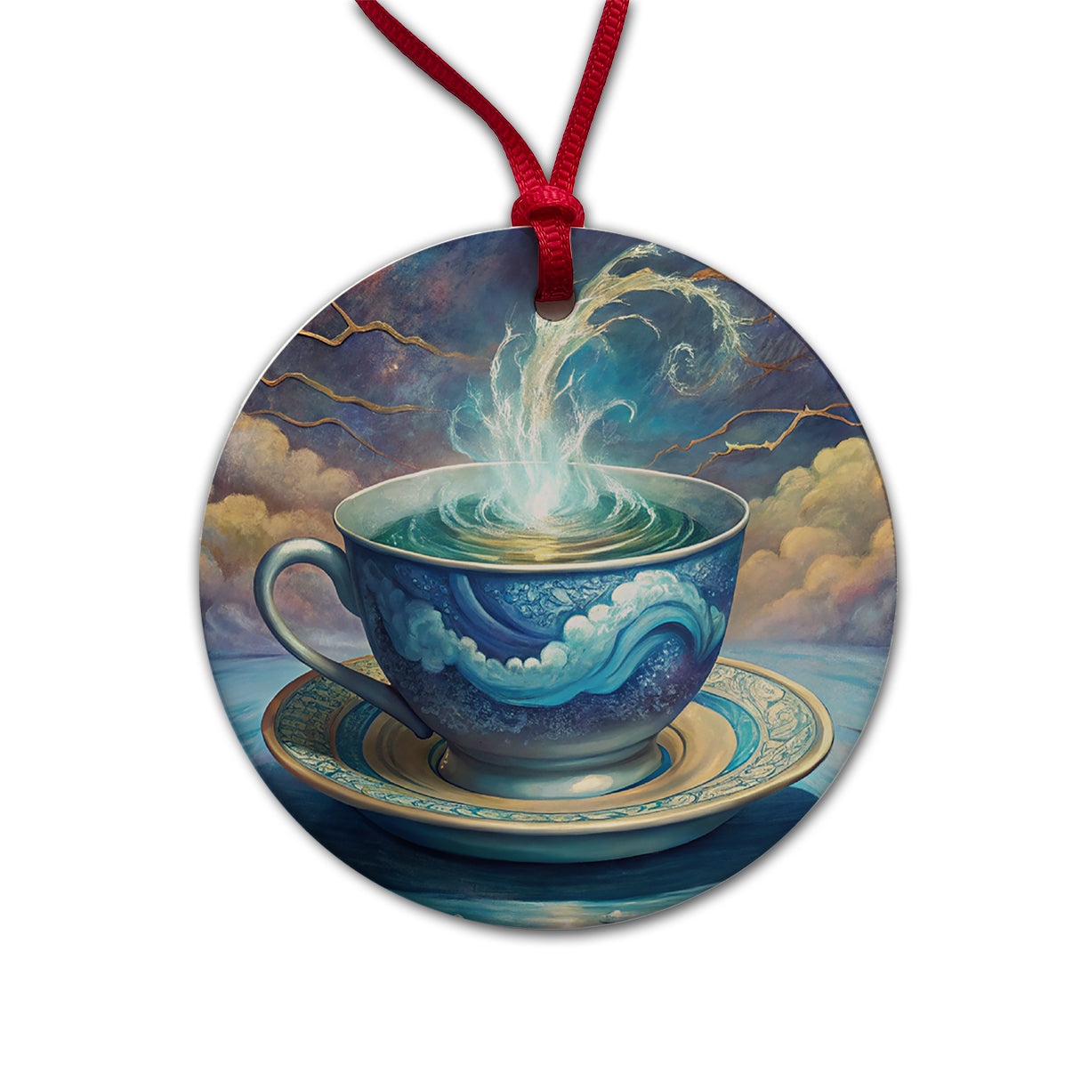 Tempest In A Teacup Round Ceramic Holiday Christmas Tree Ornament