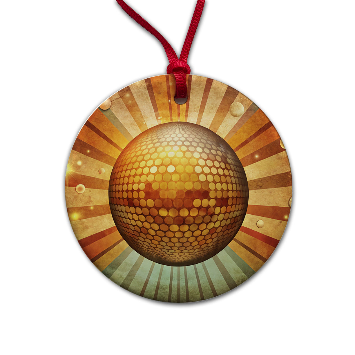 Vintage Retro Disco Ball Design Round Ceramic Holiday Christmas Tree Ornament