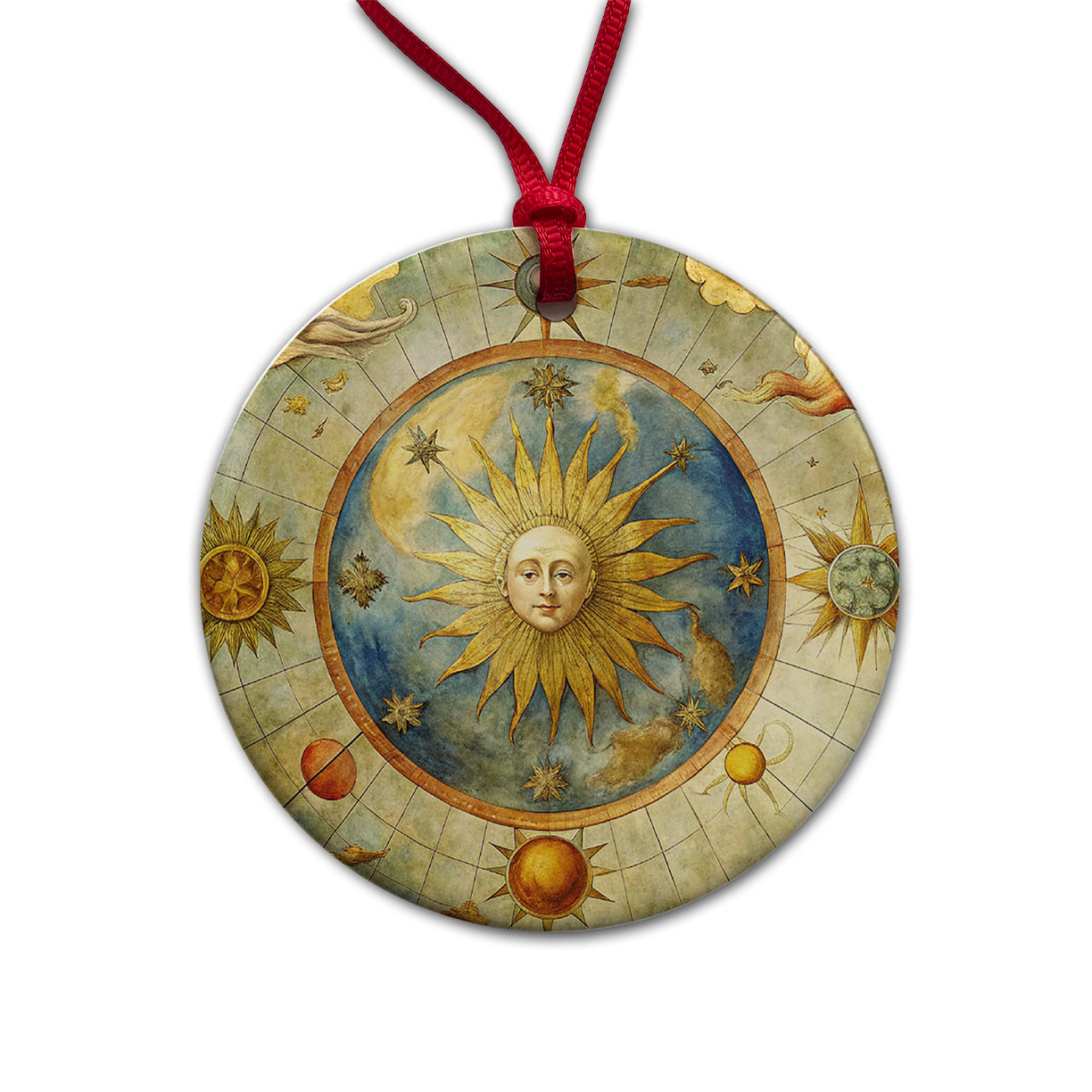Vintage Sun Moon Celestial Map Round Ceramic Holiday Christmas Tree Ornament