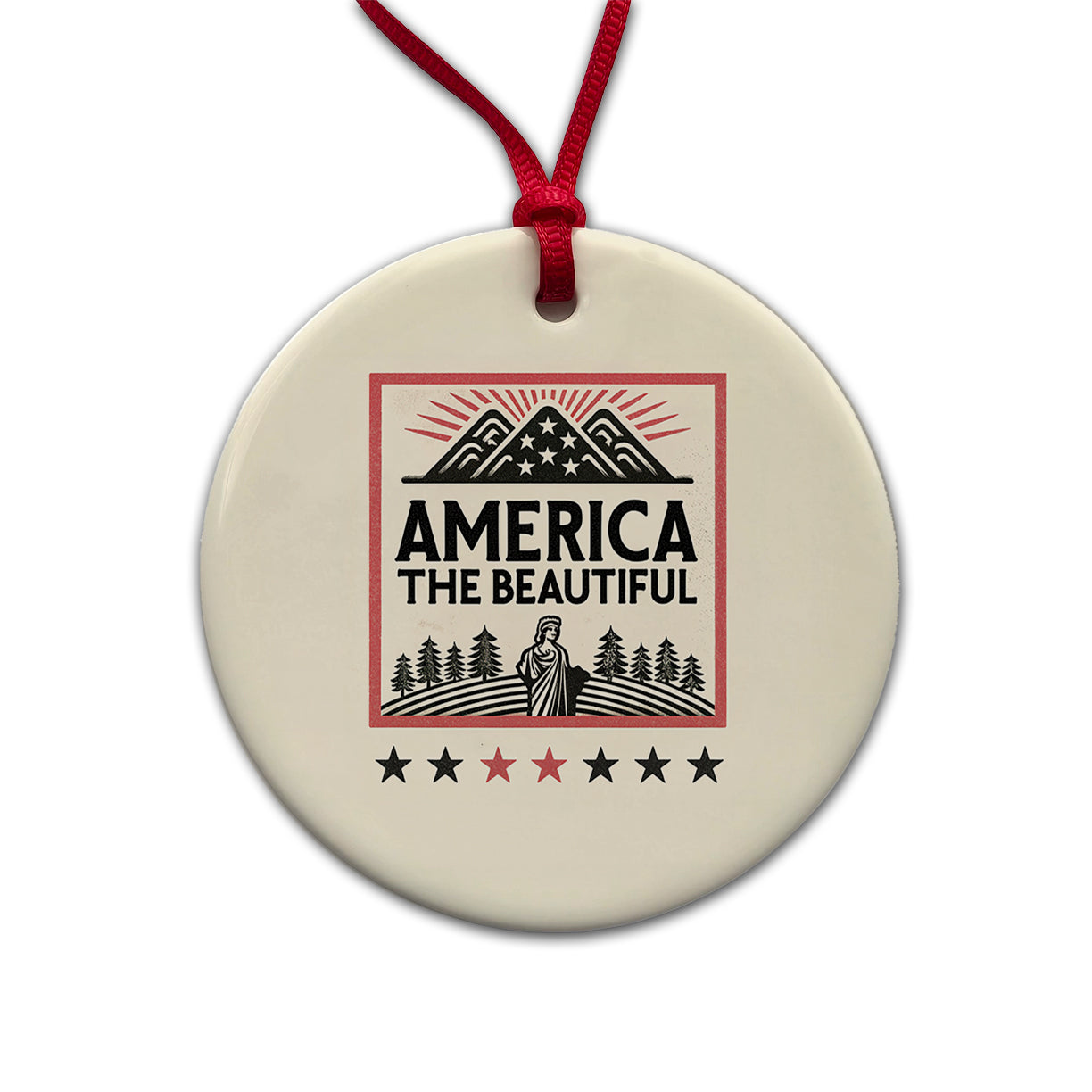 America The Beautiful United States USA Round Ceramic Holiday Christmas Tree Ornament