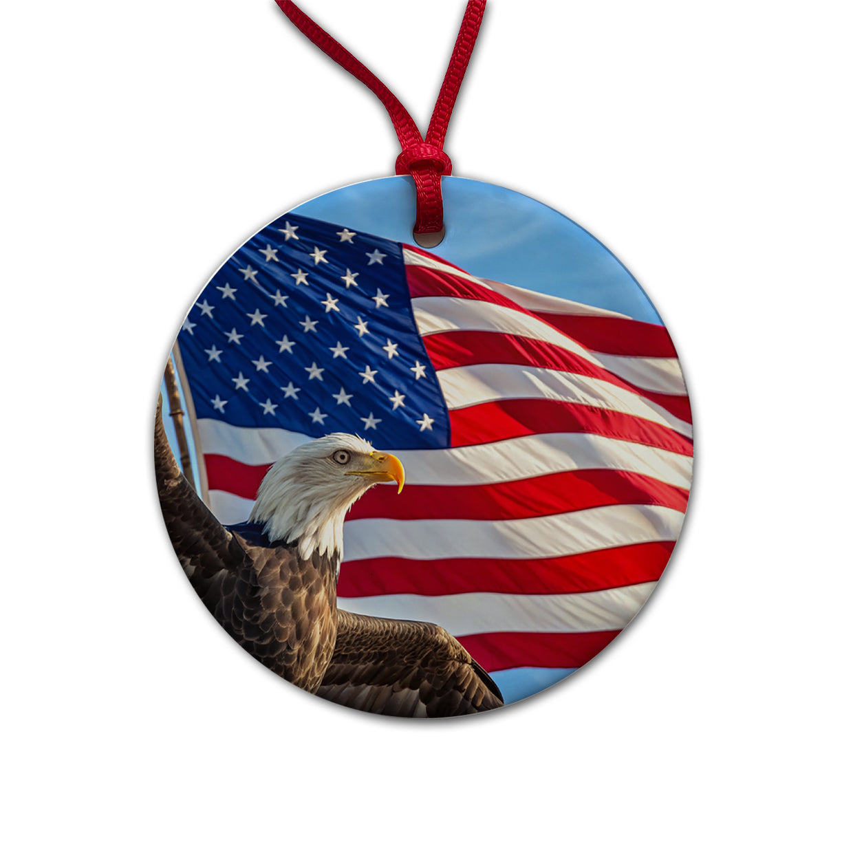 Eagle And American Flag USA United States Round Ceramic Holiday Christmas Tree Ornament
