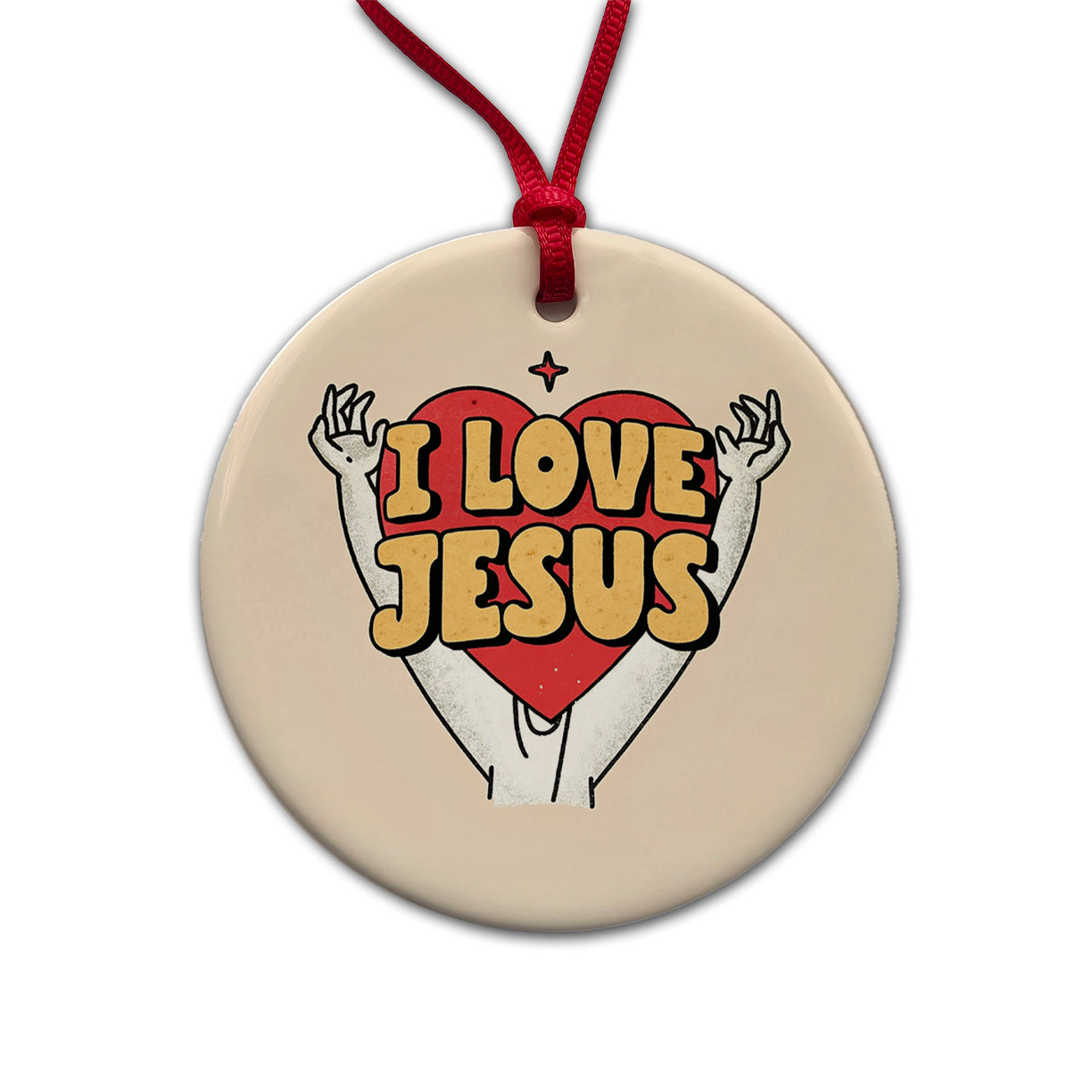 I Love Jesus Round Ceramic Holiday Christmas Tree Ornament