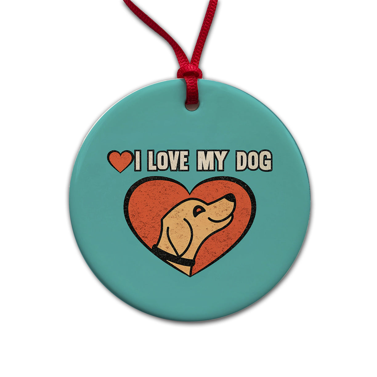I Love My Dog Blue Round Ceramic Holiday Christmas Tree Ornament