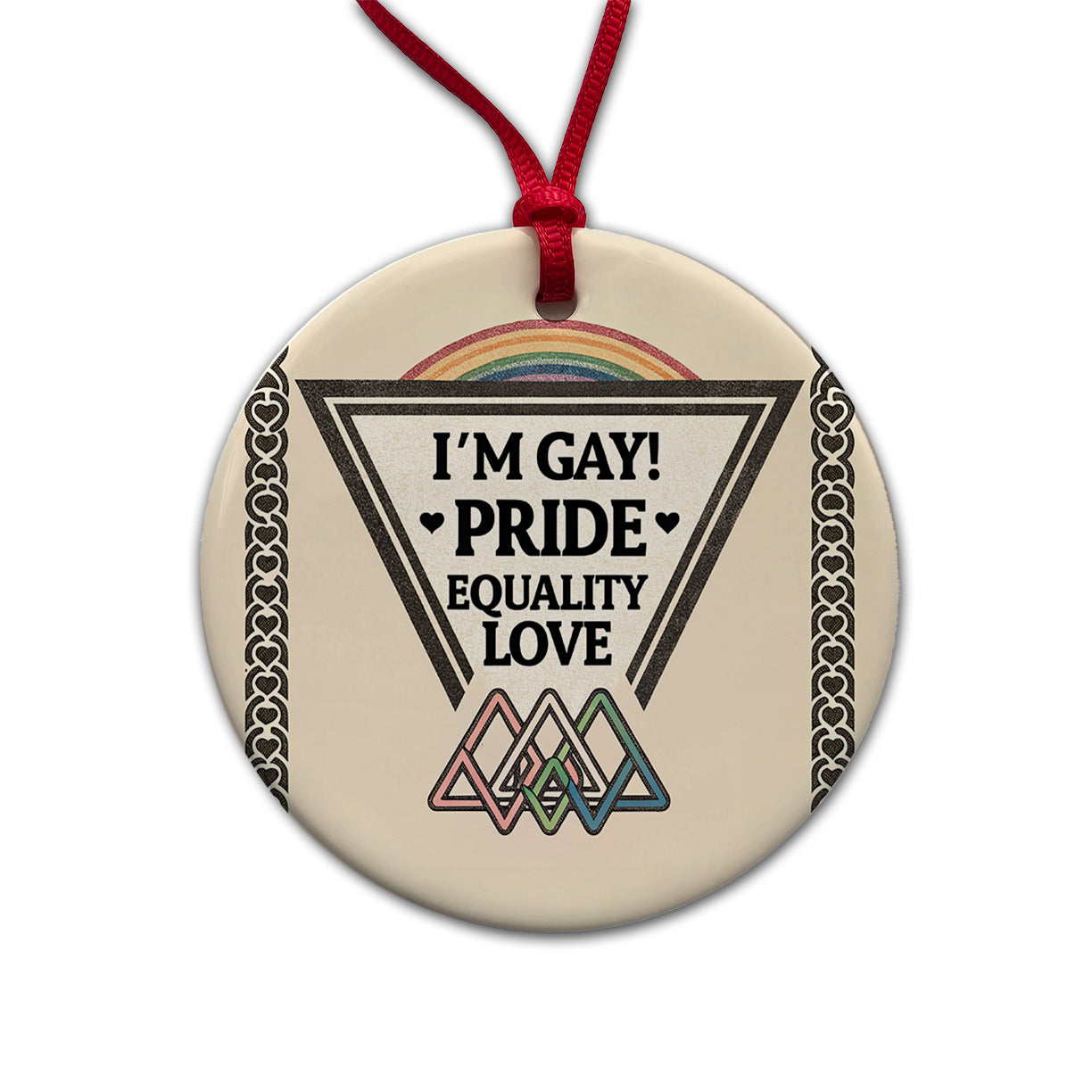 I'm Gay Pride LGBTQ Rainbow Love Round Ceramic Holiday Christmas Tree Ornament