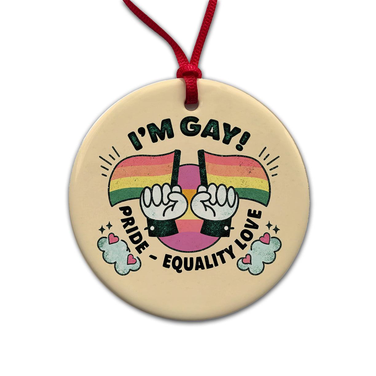 I'm Gay Pride Rainbow LGBTQ Round Ceramic Holiday Christmas Tree Ornament