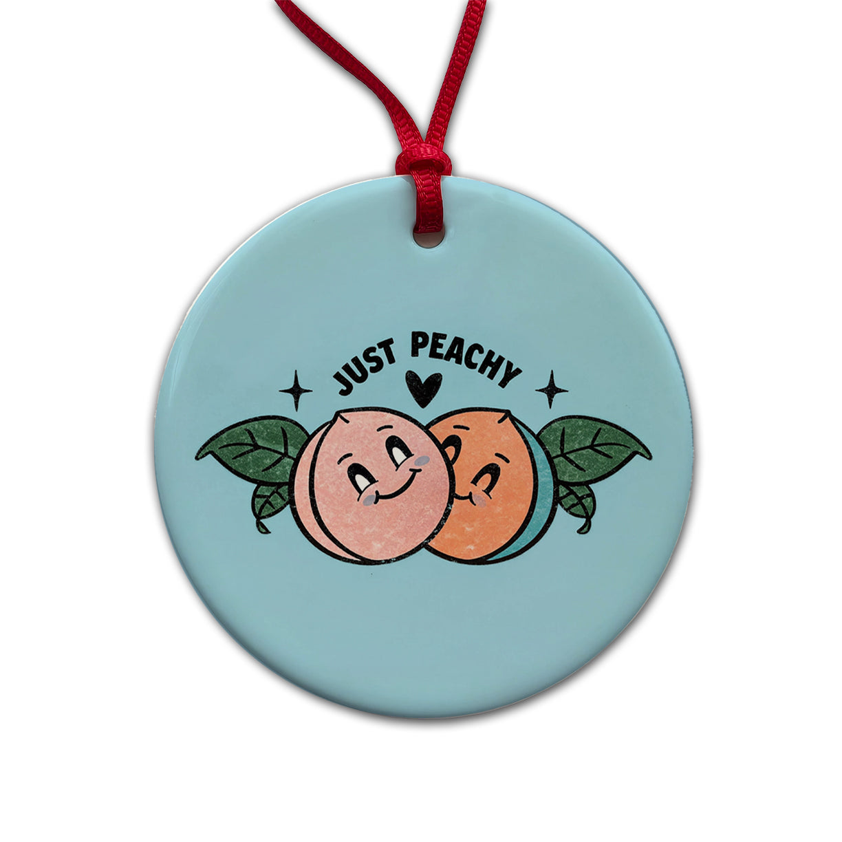 Just Peachy Adorable Round Ceramic Holiday Christmas Tree Ornament