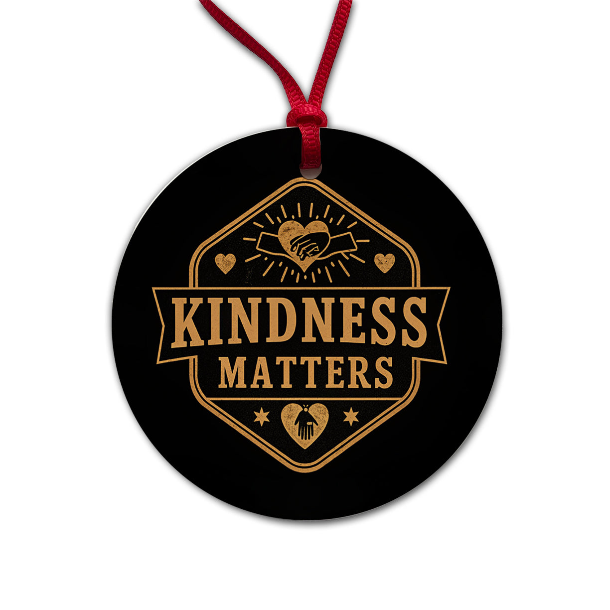 Kindness Matters Black Tan Round Ceramic Holiday Christmas Tree Ornament